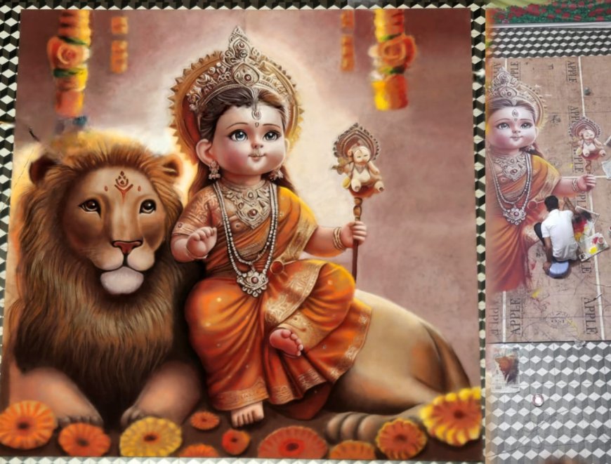 ब्रह्माकुमार हितेंद्र ने 256 वर्ग फीट मे मातारानी के बाल्यावस्था की मनमोहक रियालिस्टिक रंगोली बनाई