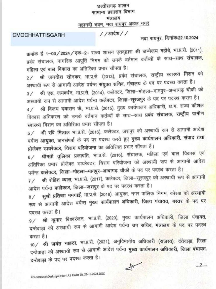 11 आईएएस-आईपीएस अफसरों के तबादले, मित्तल होंगे जनसंपर्क आयुक्त