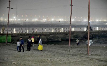 प्रयागराज महाकुंभ 2025 की तैयारियों का रात में विहंगम नजारा....