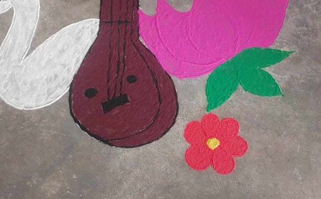 आकर्षक रंगोली कलाकृतियों से मां सरस्वती का वंदन, आसना प्रथम