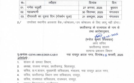 सामान्य प्रशासन विभाग ने किया सरकारी छुट्टियों का ऐलान