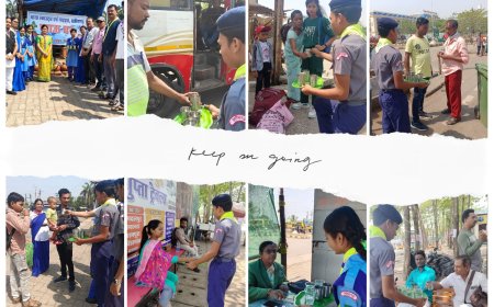 "भारत स्काऊट गाइड शिवोम विद्यापीठ स्कूल रायपुरा ने बस स्टैंड में प्याऊ घर खोला"