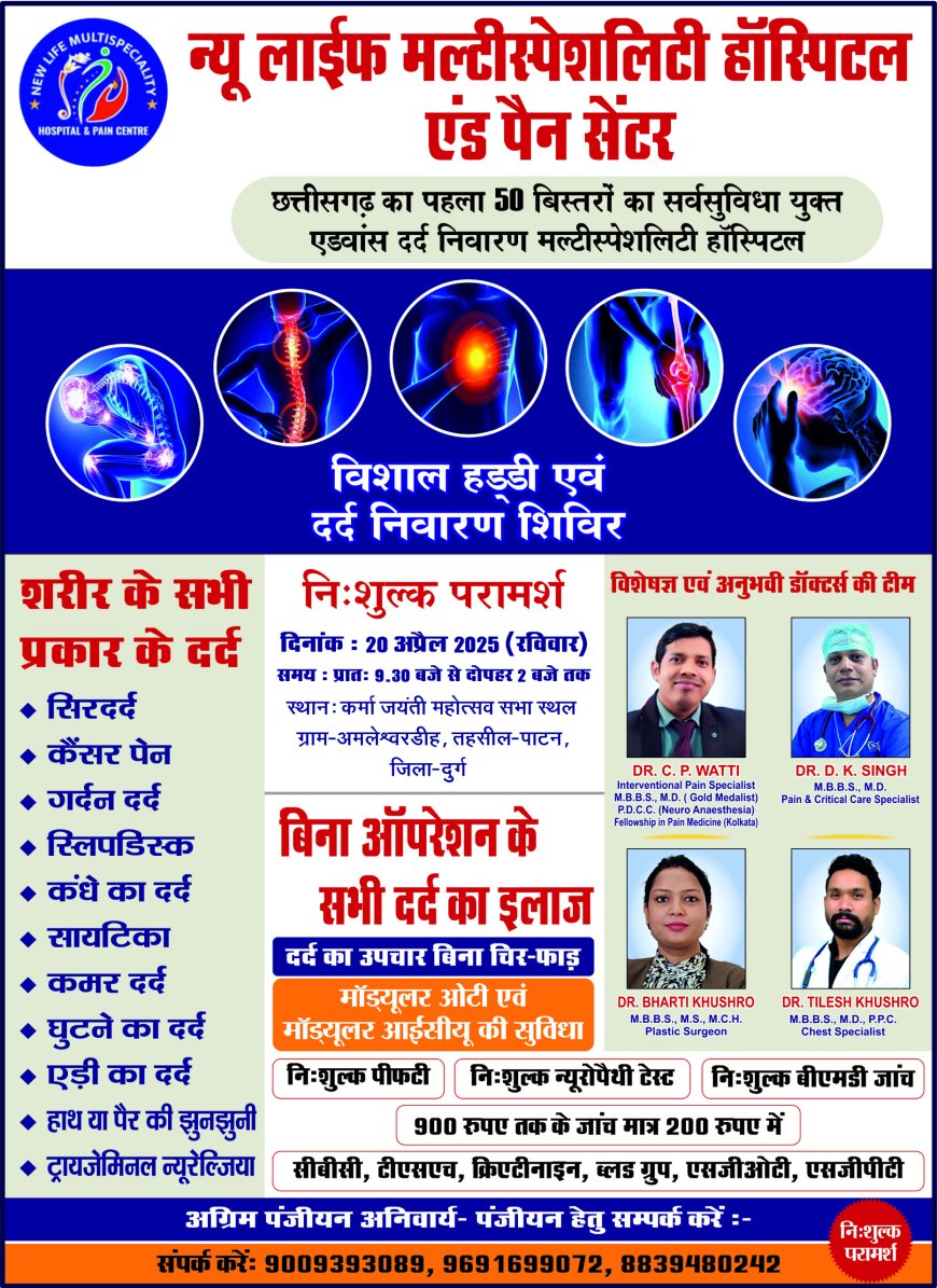 20 अप्रेल को अमलेश्वर डीह में होगा नि:शुल्क स्वास्थ्य शिविर का मेगा कैम्प तहसील साहू संघ चिकित्सा प्रकोष्ठ का आयोजन