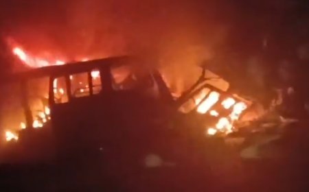 हाईवे पर भीषण सड़क हादसा: वैन में आग लगने से चालक की मौत, तीन लोग बचे