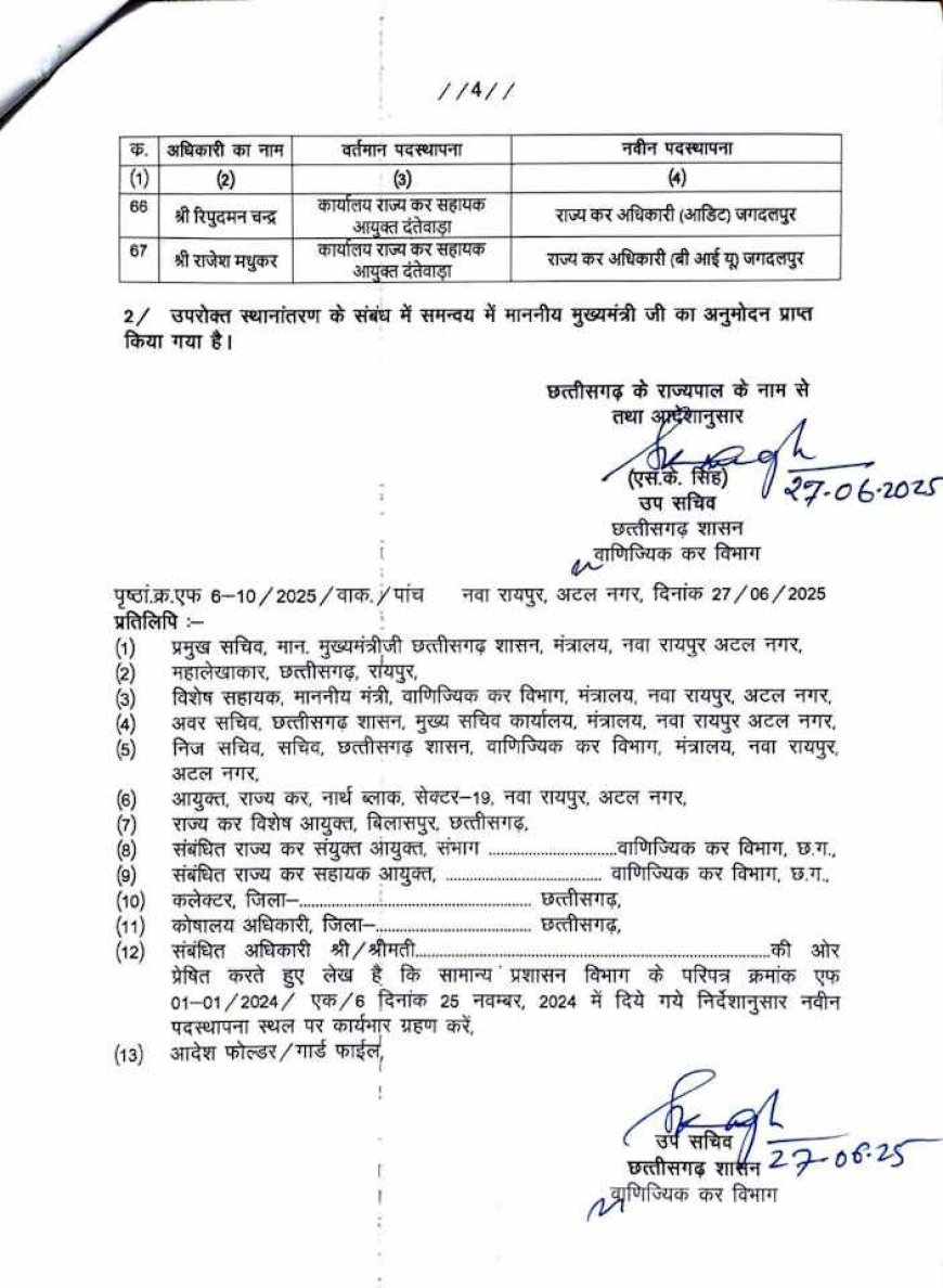 वाणिज्यिक कर विभाग में बड़े पैमाने पर तबादला