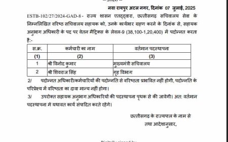 छतीसगढ़ सचिवालय सेवा के वरिष्ठ सचिवालय सहायक और सहायक अनुभाग अधिकारियों का प्रमोशन