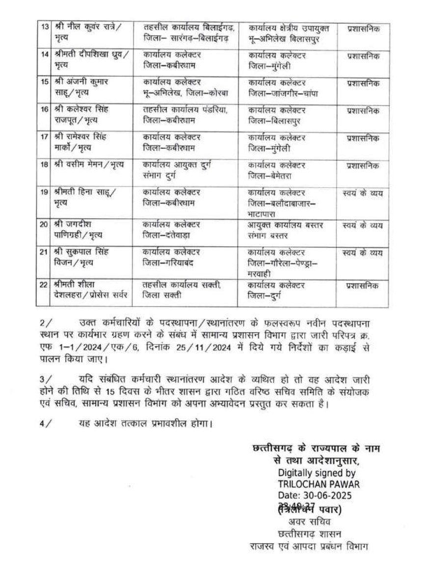 राजस्व एवं आपदा प्रबंधन विभाग में थोक में तबादला
