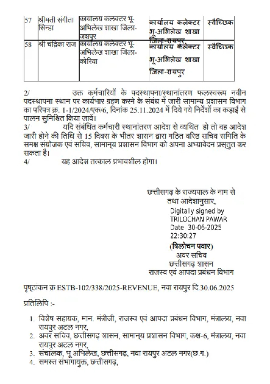 58 राजस्व निरीक्षकों का तबादला