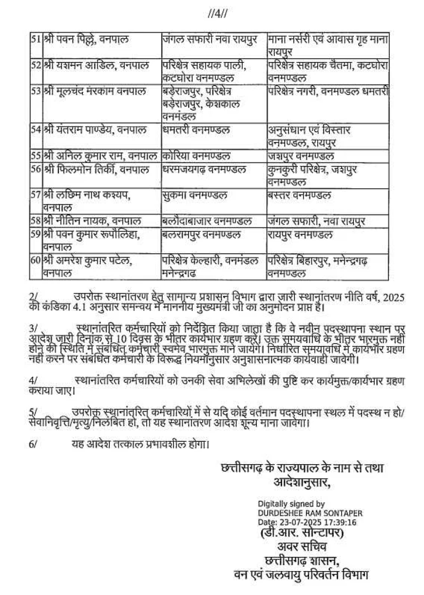 वन विभाग में बड़े पैमाने पर तबादला