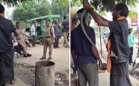 लेडी कॉन्स्टेबल की तरफ फेंका सांप, एक युवक के गले में भी लपेटा... नशे में धुत सपेरे का उत्पात