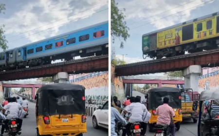 कहीं पीला ना कर दे गीला… ऊपर ब्रिज पर चल रही थी ट्रेन, नीचे सड़क पर रुक गया पूरा ट्रैफिक