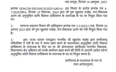 विधायक डोमनलाल बने अनुसूचित जाति विकास प्राधिकरण के उपाध्यक्ष