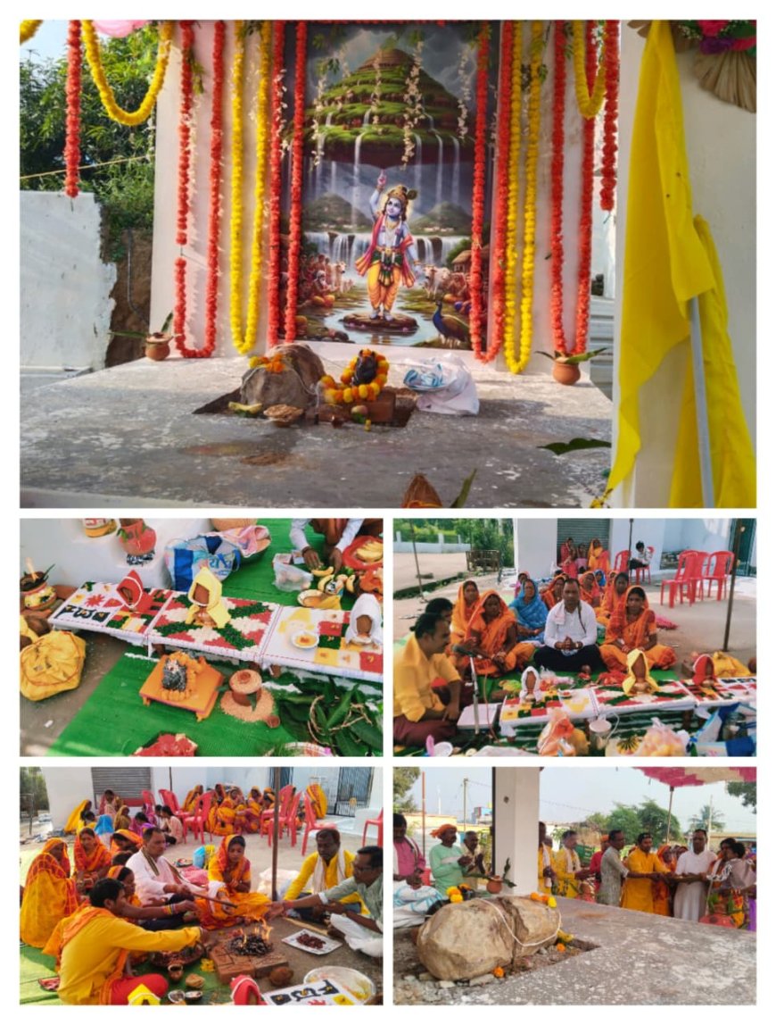 ग्राम देवता साहडा देव को कलश यात्रा पूर्ण कर यथा स्थान पर साहडा देव और नंदी महाराज की प्राण प्रतिष्ठा