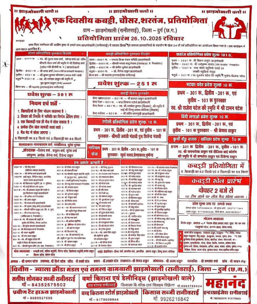 सांसद, विधायक, क्रीड़ा भारती प्रदेश अध्यक्ष, वरिष्ठ नेताओं, समाजसेवियों और जनप्रतिनिधियों की उपस्थिति में होगा खेल मेला का उदघाटन