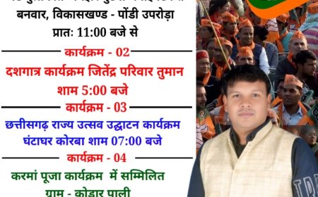 कोरबा जिला पंचायत के अध्यक्ष डॉ पवन सिंह के आज का प्रवास कार्यक्रम