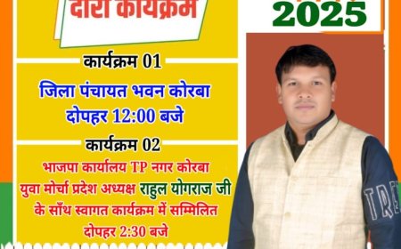 कोरबा जिला पंचायत के अध्यक्ष डॉ पवन सिंह के आज का प्रवास कार्यक्रम