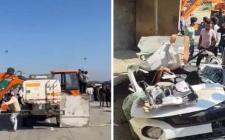 कार के ऊपर पलटा डंपर, तहस-नहस हुई गाड़ी; एक ही परिवार के 7 लोगों की मौत