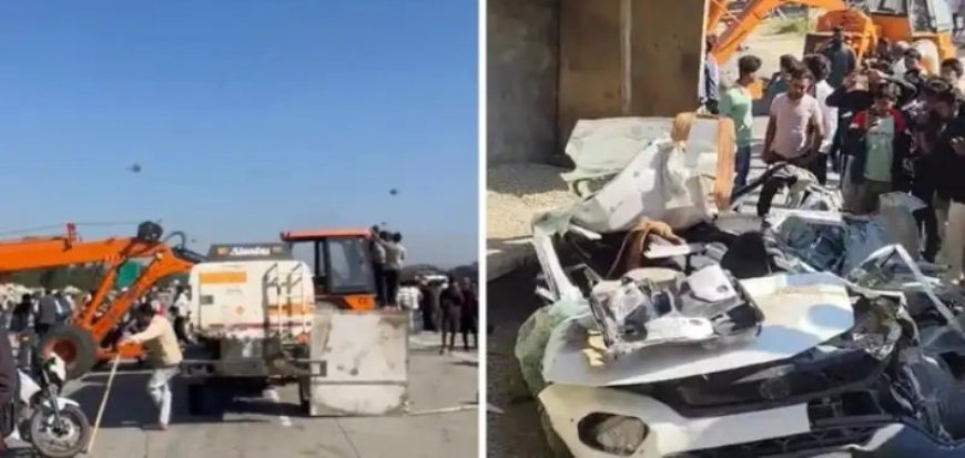 कार के ऊपर पलटा डंपर, तहस-नहस हुई गाड़ी; एक ही परिवार के 7 लोगों की मौत