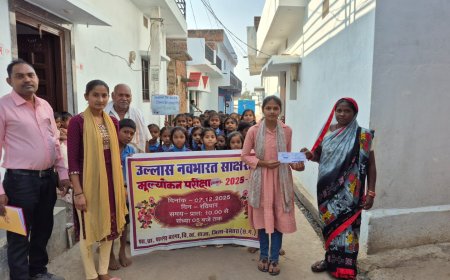 *ग्राम बरगा में बुनियादी महापरीक्षा की तैयारी तेज*  *असाक्षरों को प्रवेश पत्र वितरण, जनजागरूकता रैली से गूंजा ग्रामीण क्षेत्र*