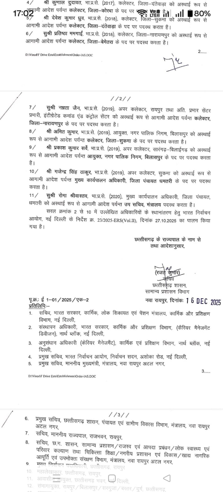 11 भारतीय प्रशासनिक सेवा के अधिकारियों का तबादला