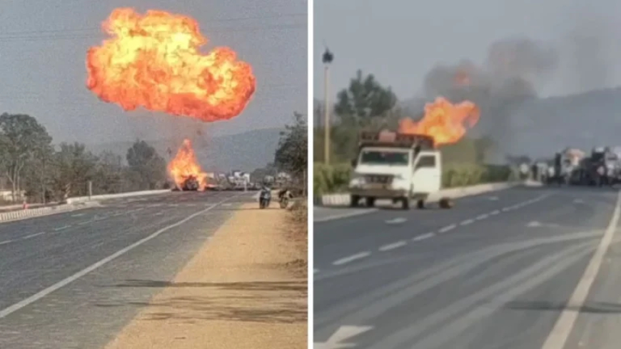 खौफनाक घटना-वाहन में रखे सिलेंडर एक के बाद एक मिसाइल की तरह लगे फटने