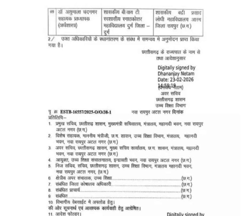 प्राचार्यों और सहायक प्राध्यापकों का तबादला, देखें लिस्ट…